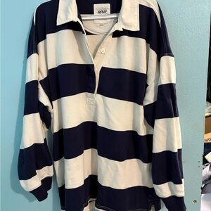 Aerie Oversized Classic Navy and Cream Prep Rally Rugby Sweatshirt XL EUC